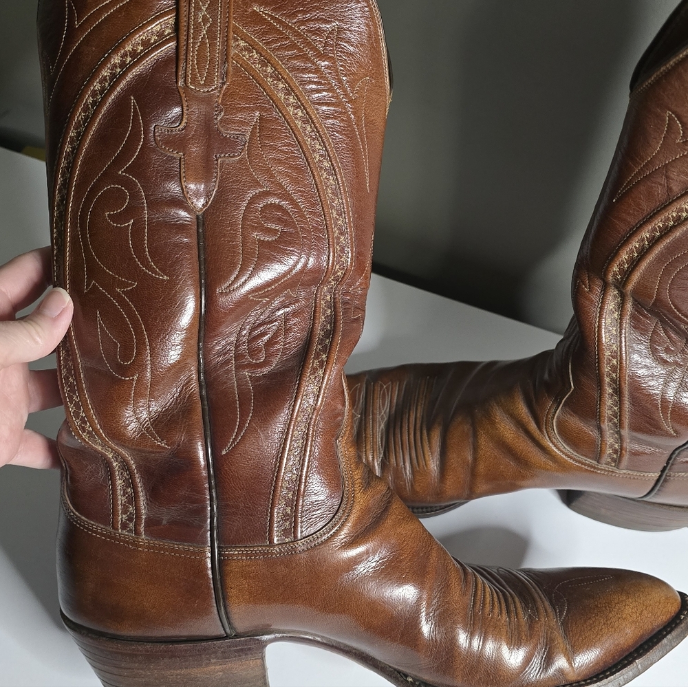 Lucchese Chestnut Brown Leather Western Cowboy Boots - Picture 15 of 15